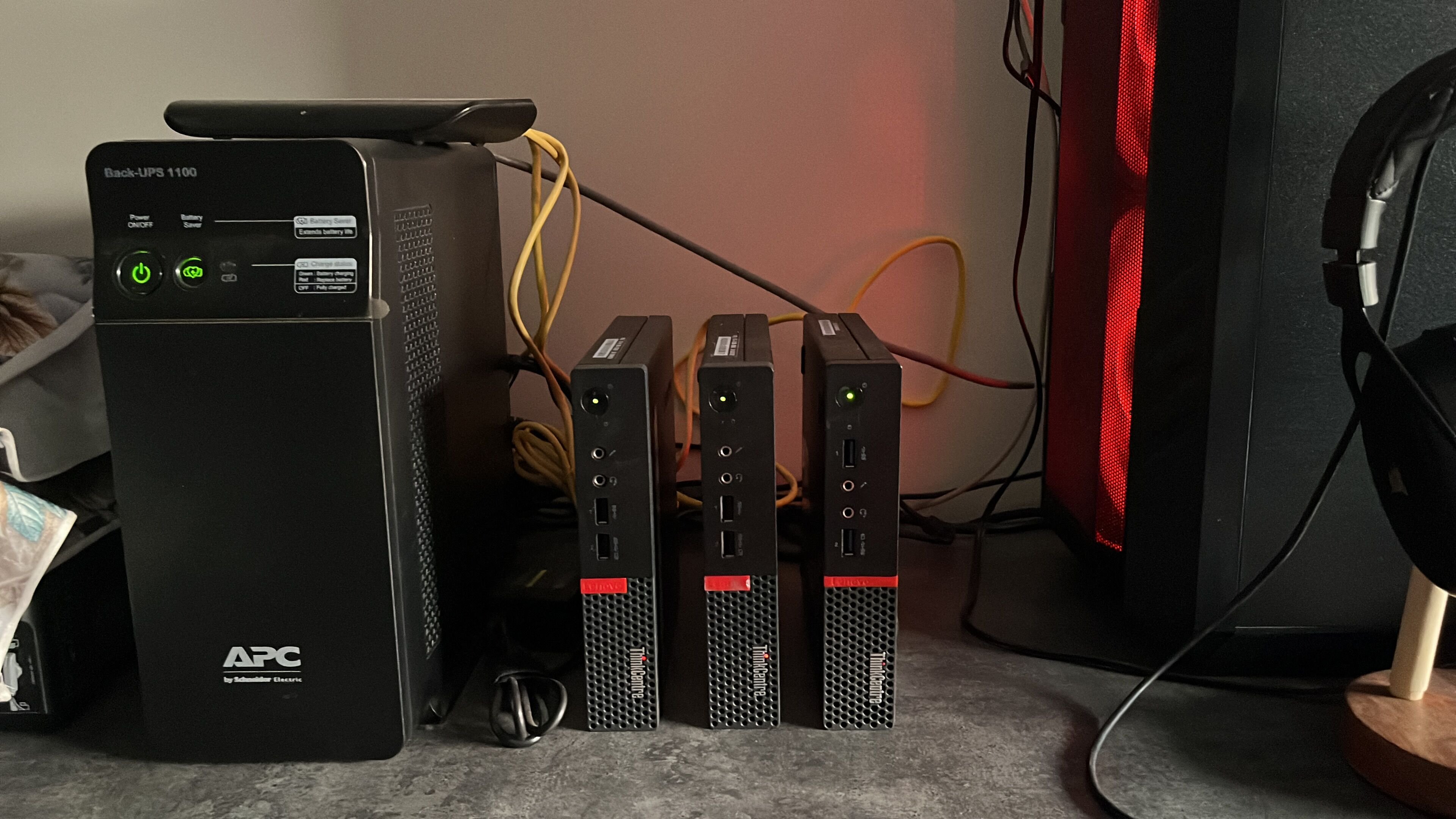 3 ThinkCenters with UPS and a PC