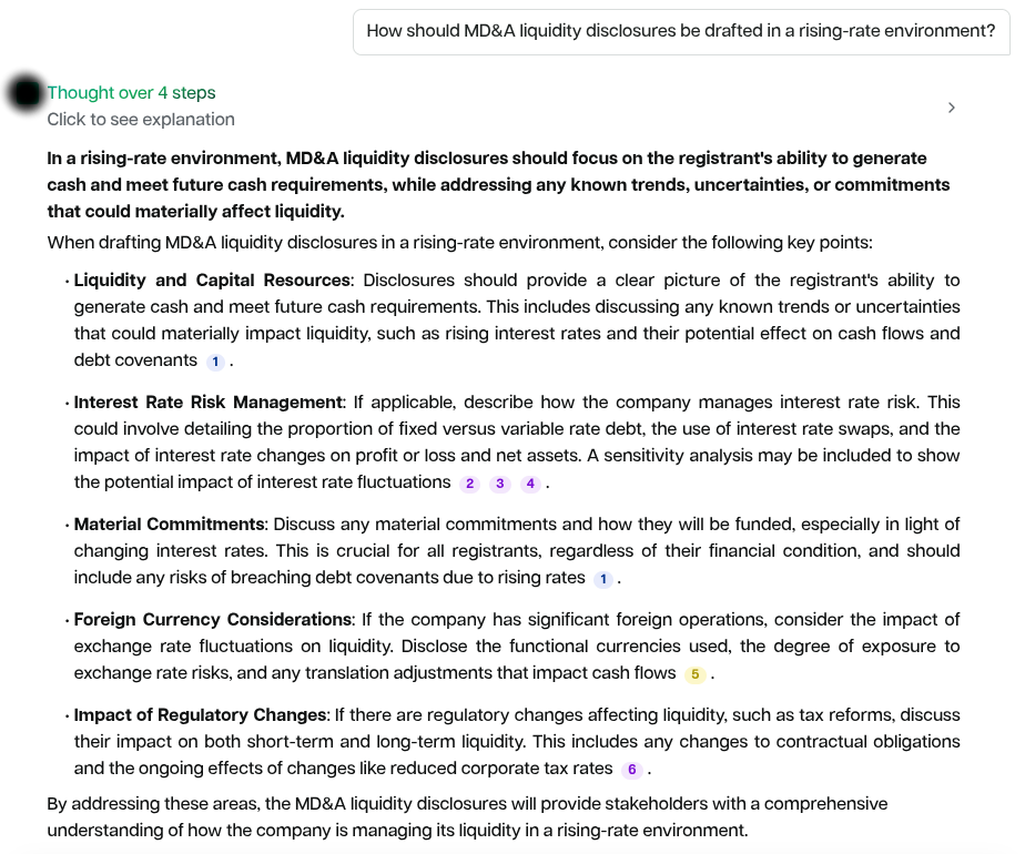 Question to AI: "How should MD&A liquidity disclosures be drafted in a rising rate environment?